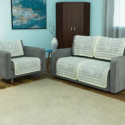 Myntra Elegant Homes Blue & White 3 Seater Cotton Sofa Cover-image-33