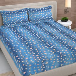 FABINALIV Blue Abstract Woollen 300 TC Fitted Double King Bedsheet Set-2.50mX2.25m-image-77