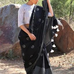 Chidiyaa Black Striped Saree-image-56