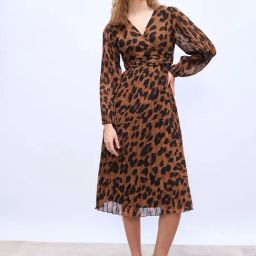 Styli Brown Print Wrap Dress-image-11