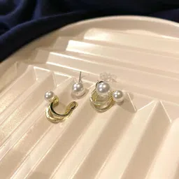 PolluxCraft Korean Gold-Plated Pearls Studded Contemporary Studs-image-23