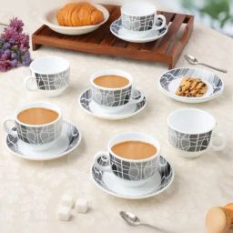 Larah by Borosil Multicolor Ceramic Opalware Cup and Saucer Set of 12 220ml-1