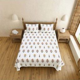 JaipurFabric Brown Pure Cotton 240 TC Printed King Size Bedsheet with 2 Pillow Covers-18