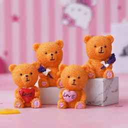 eCraftIndia Solid Polyresin Teddy Bears with Love Heart - Set of 4-8