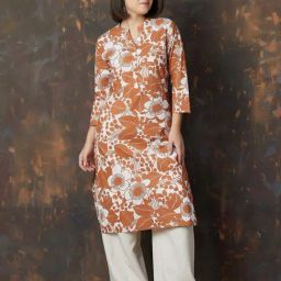 Melange By Lifestyle Rust & White Cotton Regular Fit Floral Print Kurtas-picture-22