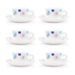 Larah by Borosil White Ceramic Opalware Cup and Saucer Set of 12 140ml-21
