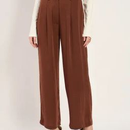 FEMMELLA Brown Relaxed Fit Solid Trousers-image-5