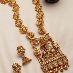 Panash Red Gold Plated Temple Jewellery Set-picture-44