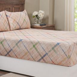 MASPAR Beige Geometric Printed Pure Cotton 200 TC Single Bedsheet Set 1.52 x 2.24 m-77