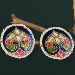 Fida Navy Meenakari Stud Earrings with Round Pearl Edging-picture-6