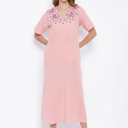 The Kaftan Company Red Embroidered Night Dress-image-15