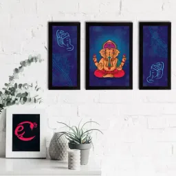 eCraftIndia Set of 3 Lord Ganesha Satin Matt Texture UV Art Painting-33