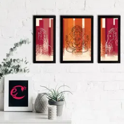 eCraftIndia Set of 3 Lord Ganesha Satin Matt Texture UV Art Painting-19