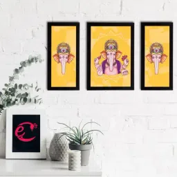 eCraftIndia Set of 3 Lord Ganesha Satin Matt Texture UV Art Painting-22
