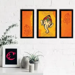 eCraftIndia Set of 3 Lord Ganesha Satin Matt Texture UV Art Painting-21