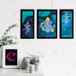 eCraftIndia Set of 3 Lord Ganesha Satin Matt Texture UV Art Painting-37