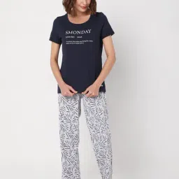 Vero Moda Ease Navy & Grey Graphic Print T-shirt With Pyjamas-picture-19