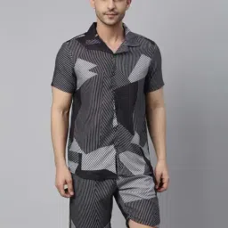 Bushirt Dark Grey Regular Fit Printed Shirt & Shorts Set-picture-16