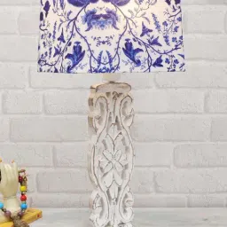 Homesake Blue & White Wood Sculptural Hand Carved Table Lamp-20