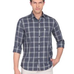 U.S. Polo Assn. Dark Grey Regular Fit Check Cotton Shirt-image-96