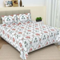 JaipurFabric Green & Red Pure Cotton 240 TC Rose Bouquet Printed Bedsheet with 2 Pillow Covers-28