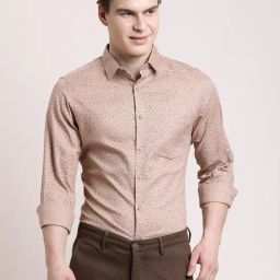 Turtle Beige Cotton Slim Fit Printed Shirt-picture-8