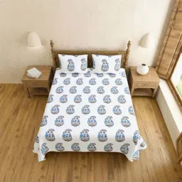 JaipurFabric Blue Pure Cotton 240 TC Printed King Size Bedsheet with 2 Pillow Covers-image-76