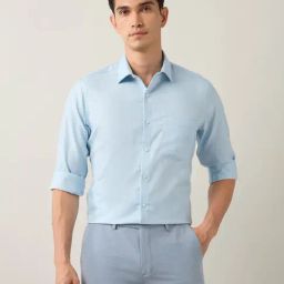 Arrow Blue Cotton Regular Fit Self Pattern Shirt-image-9