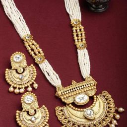 Panash Gold Plated & White Kundan & Pearl Jewellery Set-43