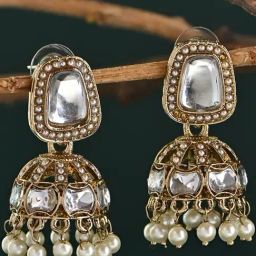 Fida White Square Kundan Jhumki Earrings with Pearl Drops-image-24