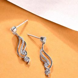 Clara 925 Silver Platinum Plated Swiss Zirconia Swirl Earrings Modern Gift for Women-image-85