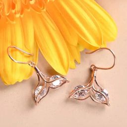Clara 925 Silver Rose Gold Plated Swiss Zirconia Whale Tail Drop Earrings Gift for Women-image-66