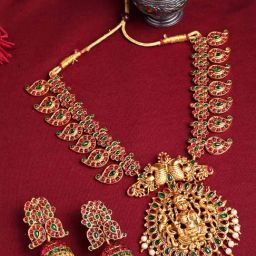 Panash Gold Plated Stone Studded Temple Jewellery Set-42