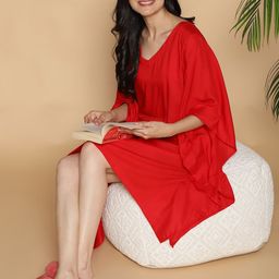 LetsDressUp Women Printed Kimono Sleeve Red Rayon Kaftan Reindeer Dress-image-8