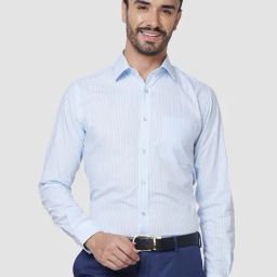 Raymond Sky Blue Slim Fit Striped Shirt-image-15