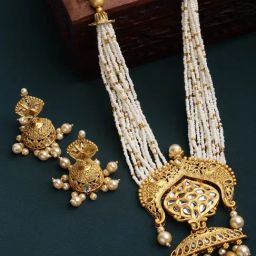Panash Gold Plated & White Kundan & Pearl Beaded Jewellery Set-33