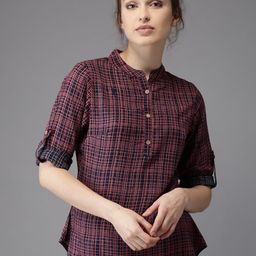 Moda Rapido Navy & Red Checked Shirt-Style Top-image-18