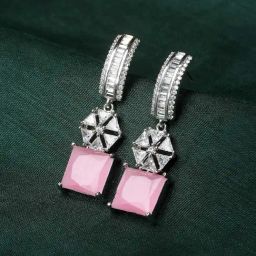 Zeneme Silver Plated Rhodium Red AD Studded Drop Earrings-34