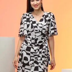 Globus White & Black Printed Wrap Dress-image-79