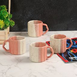 CLIO'S HERITAGE STORE White & Peach-Coloured 4 Pieces Printed Ceramic Glossy Cups-11