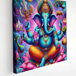 Myntra Elegant Homes Blue And Pink Lord Ganesha Printed Canvas Wall Art-image-83