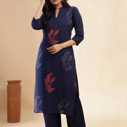KALINI Navy Blue Pure Cotton Kurta Sets-picture-10