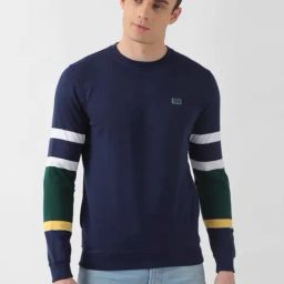 Peter England Navy Slim Fit Printed Sweatshirt-image-76