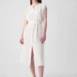 GAP White Cotton Solid Short Sleeves Dress-image-47