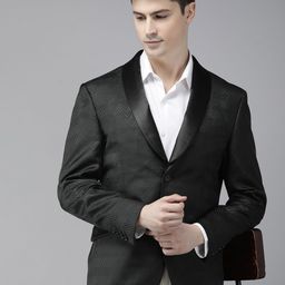 V Dot Self Design Textured Skinny-Fit Single Breasted Formal Blazer-image-89