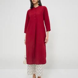 Utsa by Westside Maroon Self-Striped A-Line Cotton Kurta-image-87