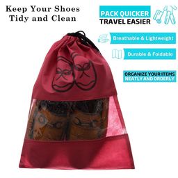 Kuber Industries Red & Blue Pack of 6 Printed Non-Woven Shoe Cover With Drawstring image 5