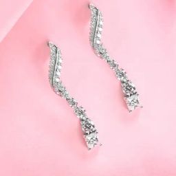 Clara 925 Silver Platinum Plated Swiss Zirconia Wave Drop Earrings Gift for Women-image-69
