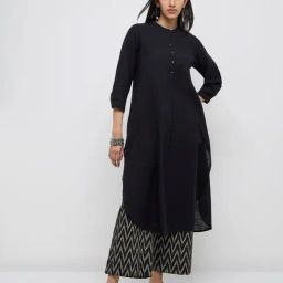 Utsa by Westside Black Self-Striped A-Line Cotton Kurta-image-69
