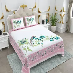 JaipurFabric Pink Cotton Printed 240 TC King Size Bedsheet with 2 Pillow Covers-picture-14